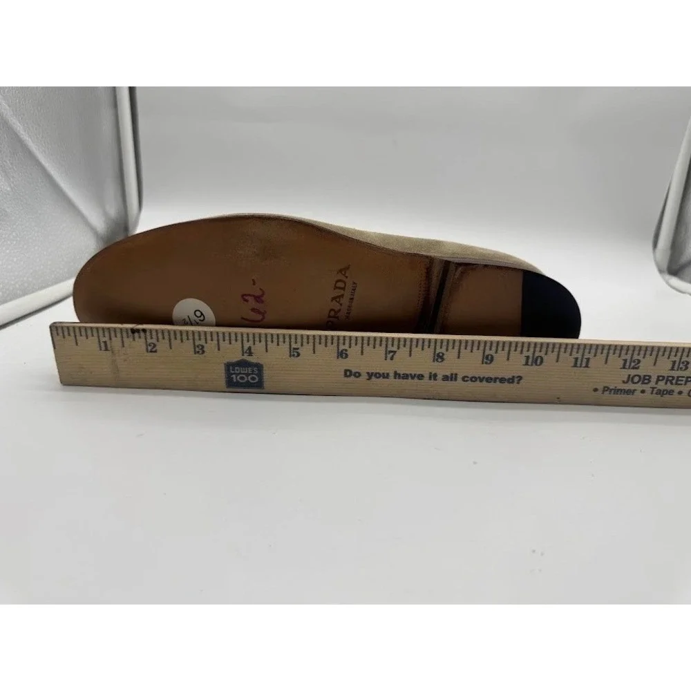 Prada Men Suede Loafers Taupe Grey Chain Detail Made in Italy 0950 5991 Size 6.5